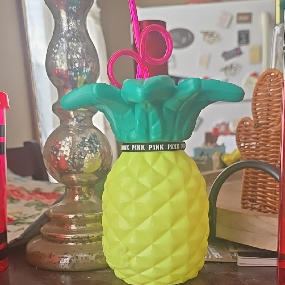 PINK Victoria's Secret Pineapple Cup with Pink Straw